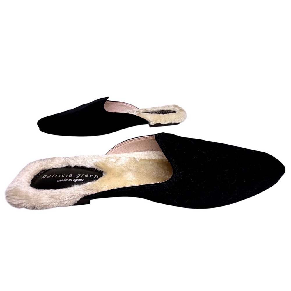 Patricia Green Charlotte Velvet Faux Fur Mule Slippers Black Women 8 Spain - Picture 13 of 14